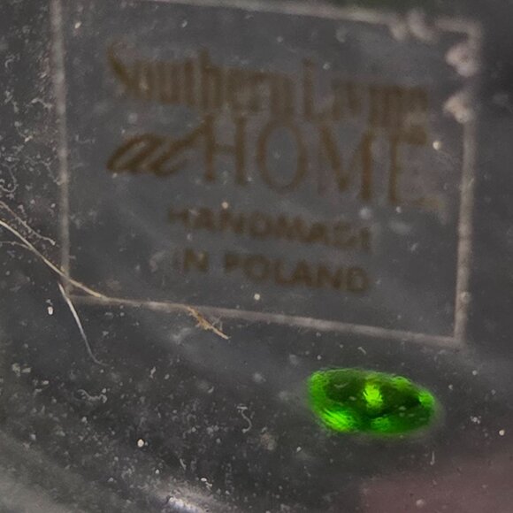 Southern Living At Home Handmade Vase 11" Green Polka Dot Pattern Clear Glass Po - Picture 2 of 9